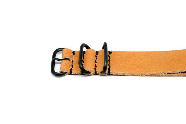 Superb Leather Military Watch Strap Made From Genuine Horween Natural Essex PVD By DaLuca Straps.