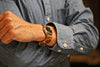 Natural Horween Shell Cordovan Leather Watch Strap On A Rolex Wearing A Blue Shirt By DaLuca Straps.