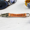 Close View Of Our Keychain Made From Genuine Horween Natural Dublin Leather and Antique Brass Hardware by DaLuca Straps.