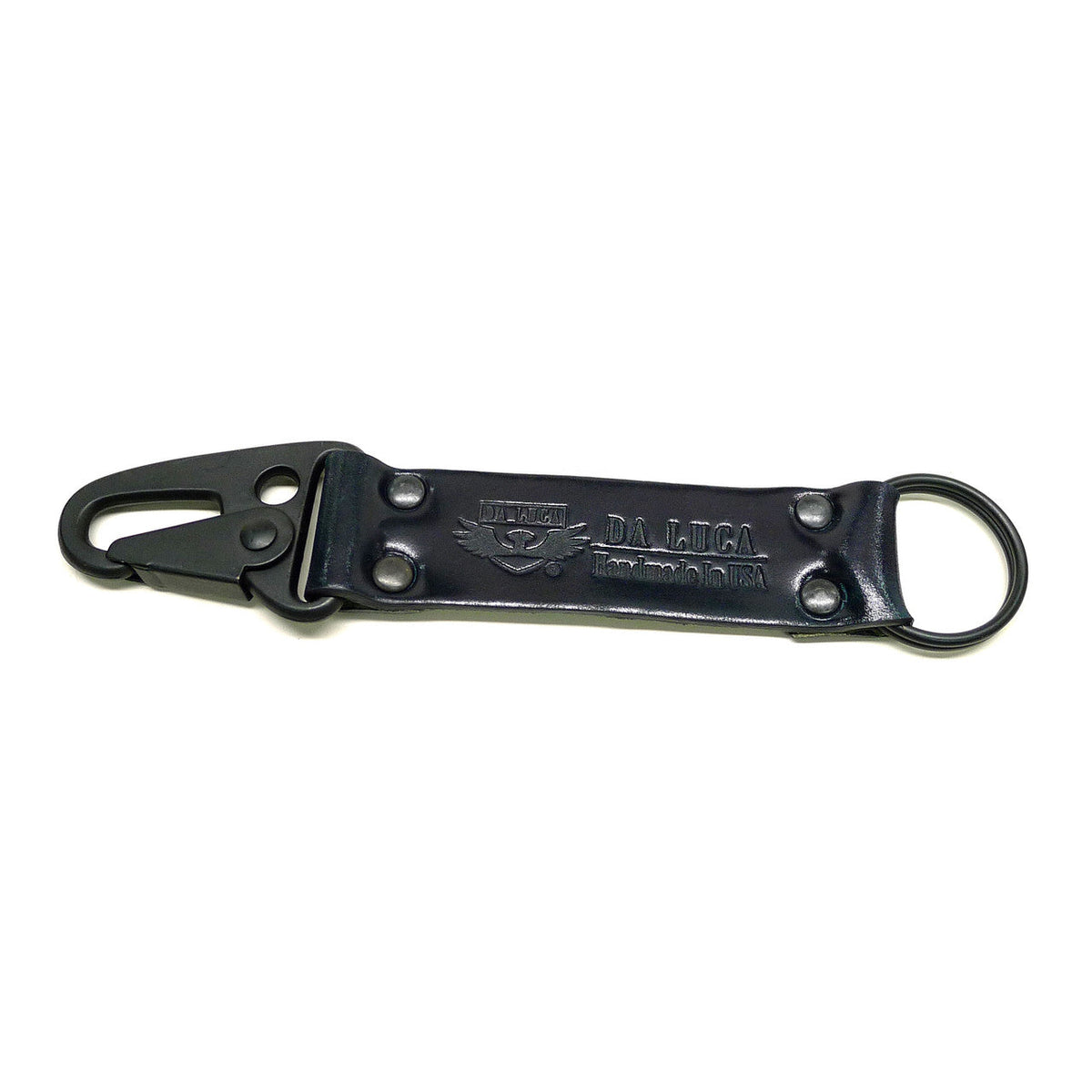 Handmade Keychain Made From Genuine Horween Navy Shell Cordovan Leather and PVD Hardware by DaLuca Straps.