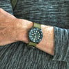 Olive Ballistic Nylon Military Single Piece Watch Band On A PVD Buckle By DaLuca Straps.