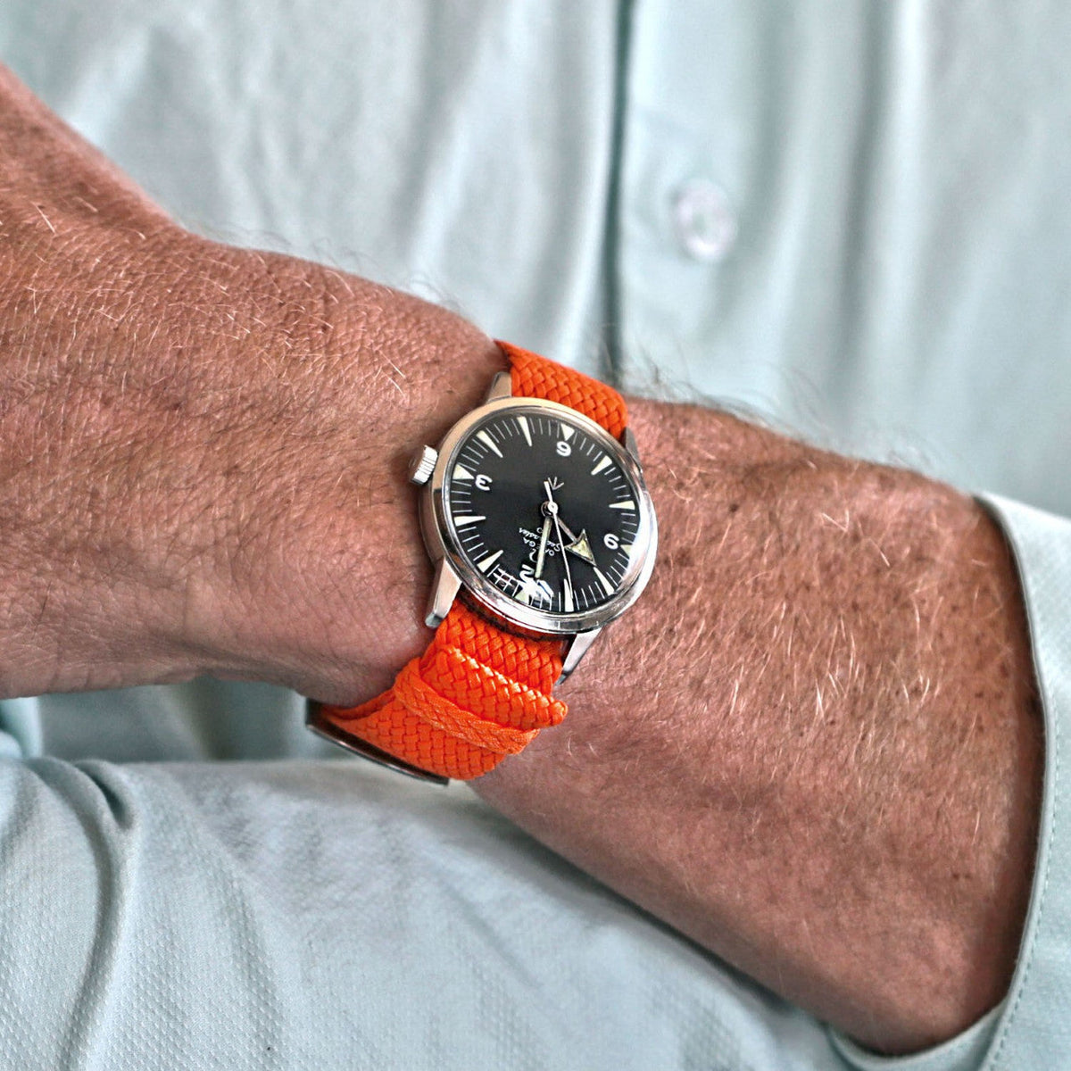 Stunning Braided Nylon Perlon Watch Strap Orange Polished Buckle Main By DaLuca Straps.