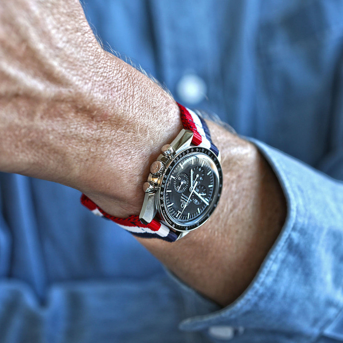 Red White And Blue Two Piece Ballistic Nylon Military Strap PVD By DaLuca Straps.