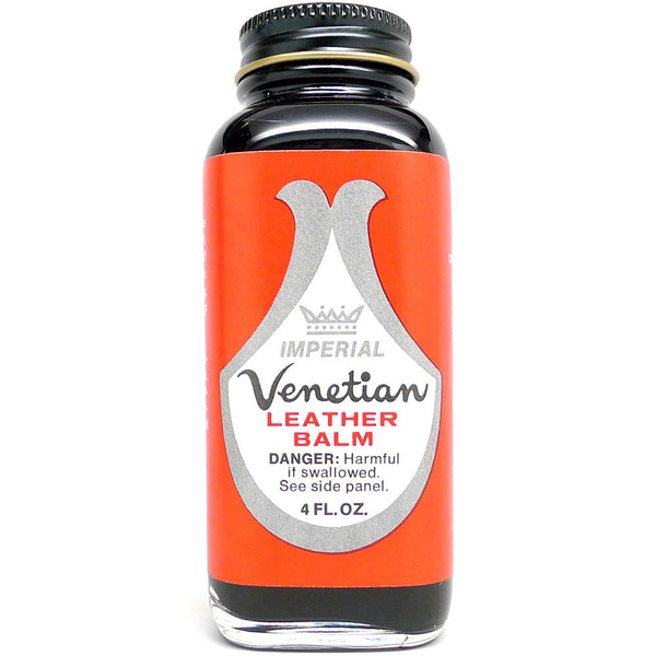 Our Venetian Cream in a 4oz Size with a Black Color in a Glass Bottle And Metal Cap DaLuca Straps.