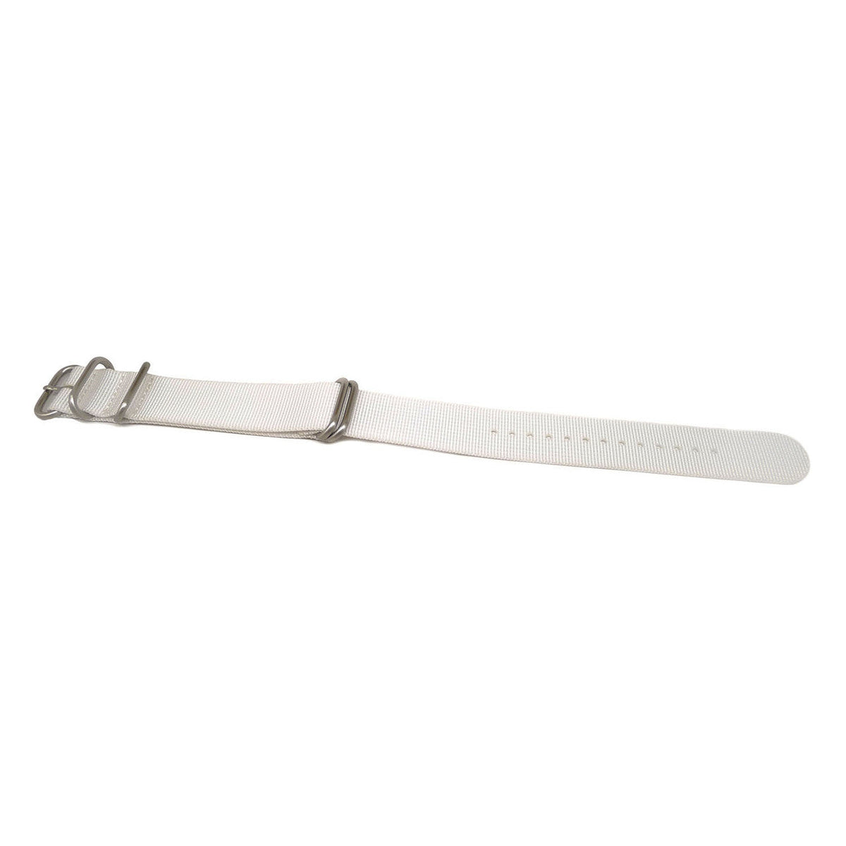 White Ballistic Nylon Military Watch Strap With A Matte Silver Buckle By DaLuca Straps.